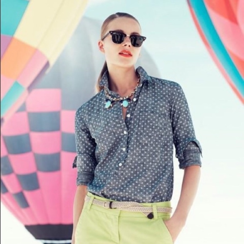 J. Crew Denim Circle Print Popover Chambray - image 1